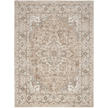Quarry QUA05 Traditional Persian Vintage Distressed Floral Medallion Border Soft Textured Durable Low Profile Short Pile Beige/Grey/Ivory Rug-Nourison-Rug Love - The Most Loved Rug Store